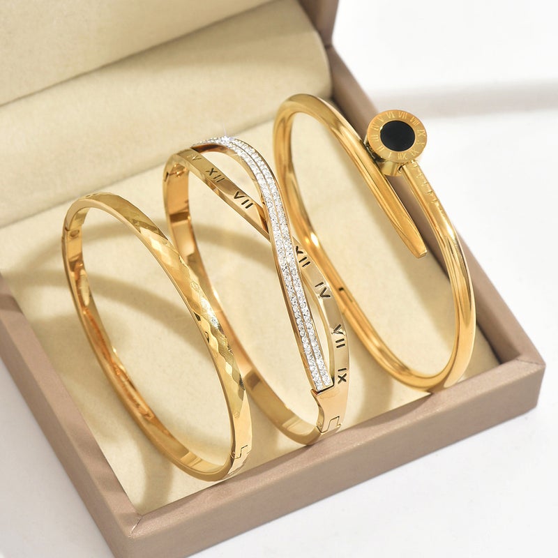 Titanium Steel Bracelet Old Money Style Black Roman Numeral Zircon Bracelet Girls High-End Selling Bracelet Jewelry - Image 4